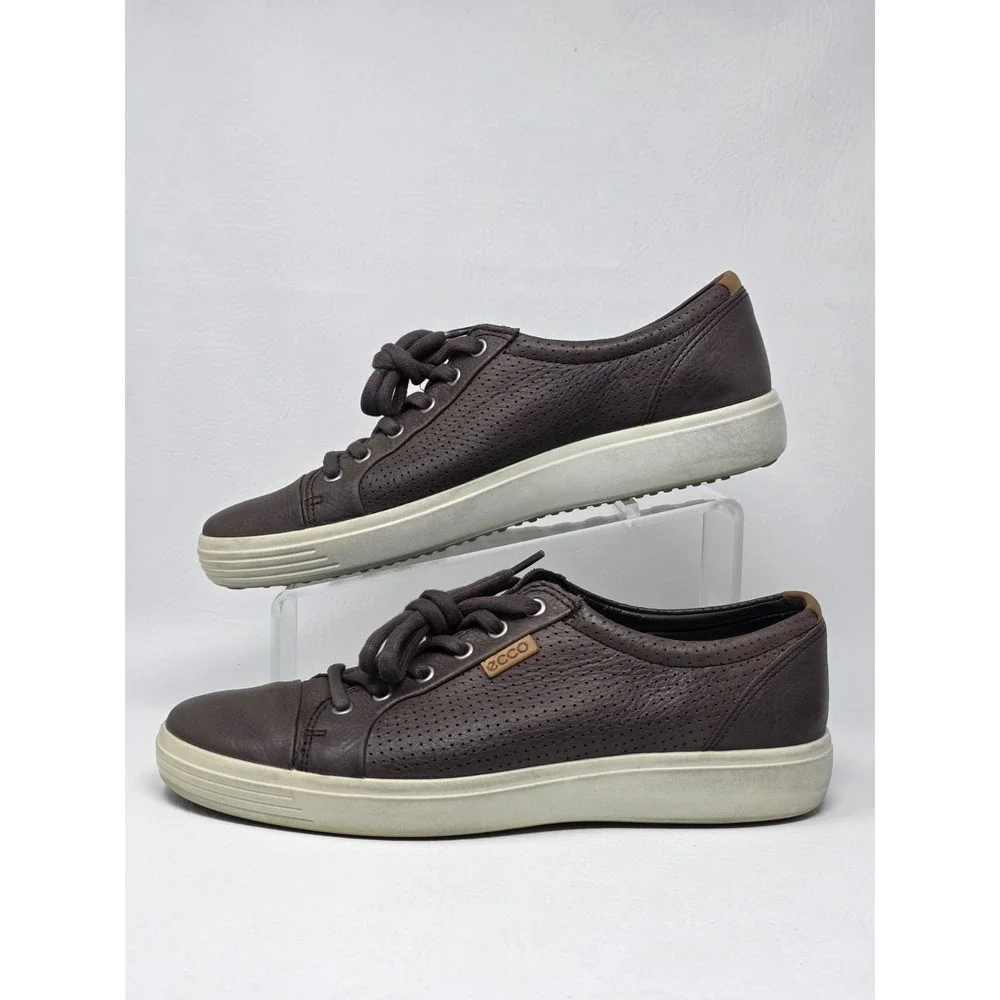 Ecco Soft 7 Perf Tie Sneaker Lace Up Brown Leather Men Size EU 43 US 9 Pre-owned